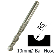 10mmØ Ball Nose Upcut Spiral x 22mm x 10mm- 2 Flute     