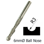 6mmØ Ball Nose Upcut Spiral x 19mm x 6mm- 2 Flute   